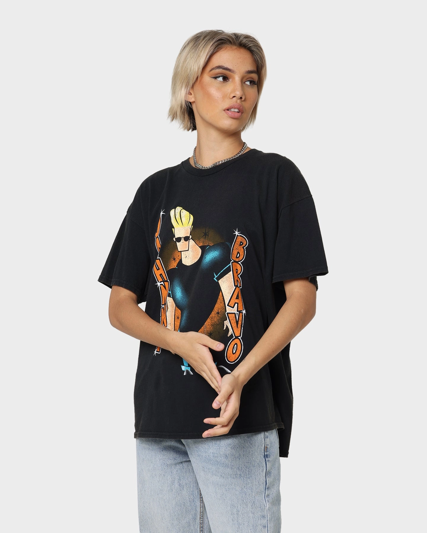 American Thrift X Johnny Bravo Man. I'm Pretty Vintage T-Shirt Black Wash