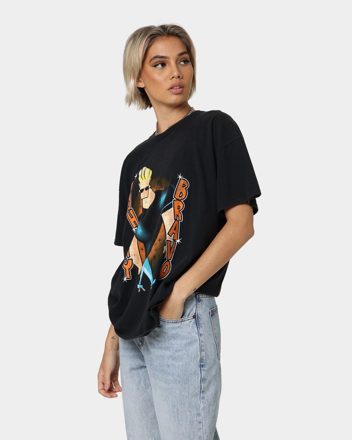 American Thrift X Johnny Bravo Man. I'm Pretty Vintage T-Shirt Black Wash