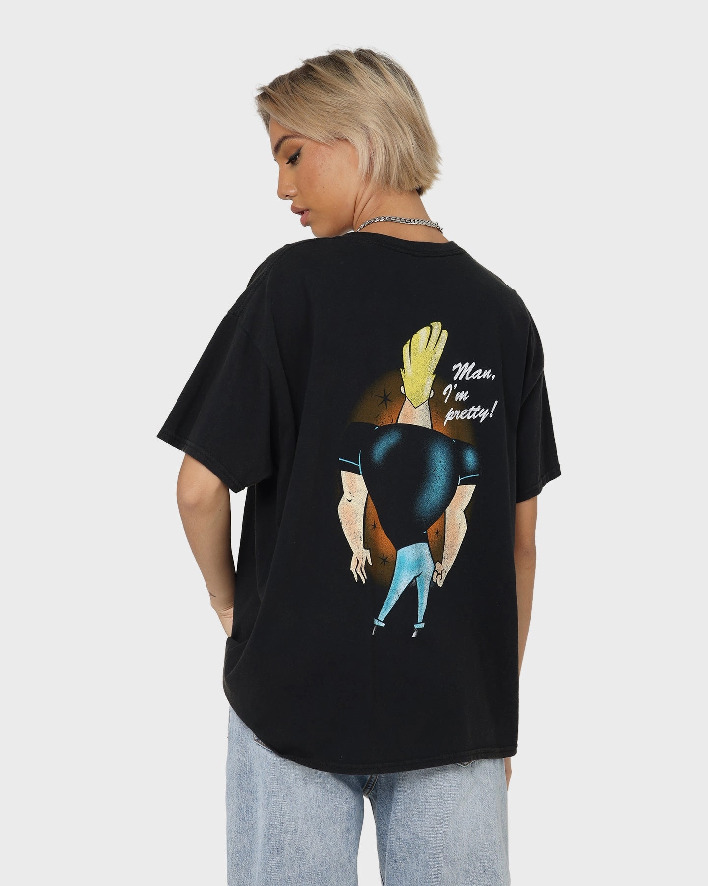 American Thrift X Johnny Bravo Man. I'm Pretty Vintage T-Shirt Black Wash