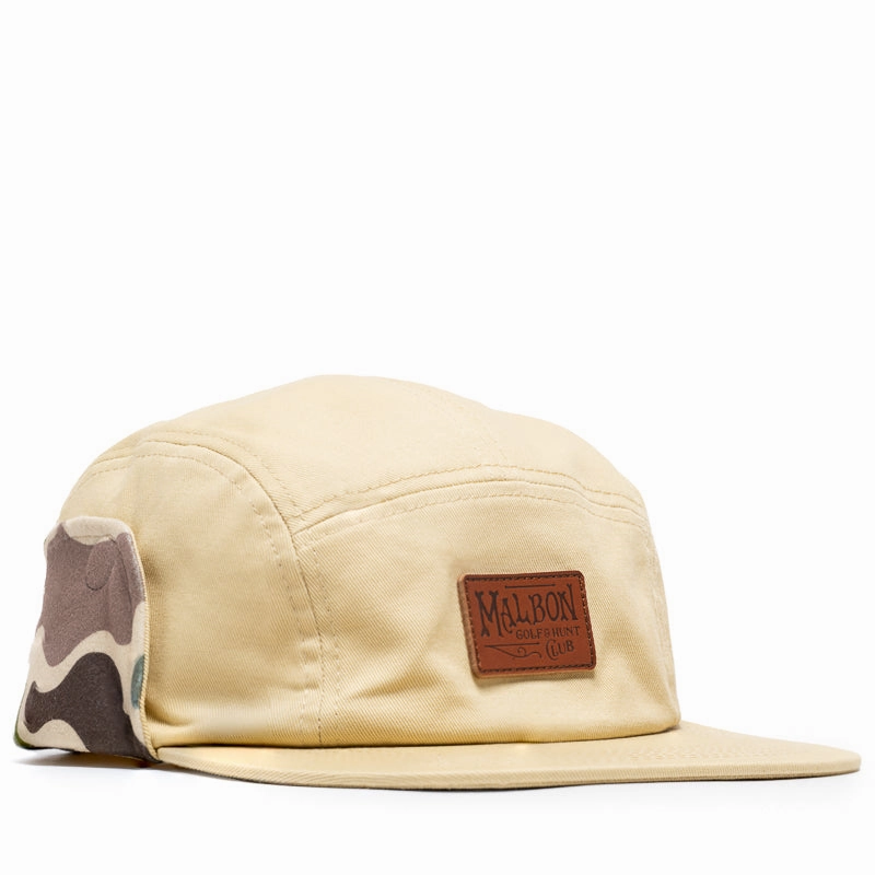 Malbon Golf Blind Ear Flap 5 Panel Hat - Sand