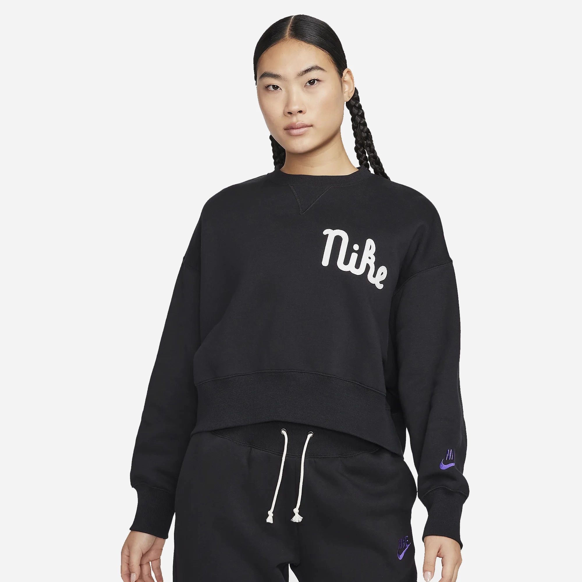 Nike | CREW-NECK FLEECE SWEATSHIRT  { BLACK/SAIL/FIELD PURPLE