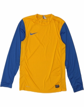 NIKE Mens Dri Fit Top Long Sleeve Small Yellow Colourblock Polyester