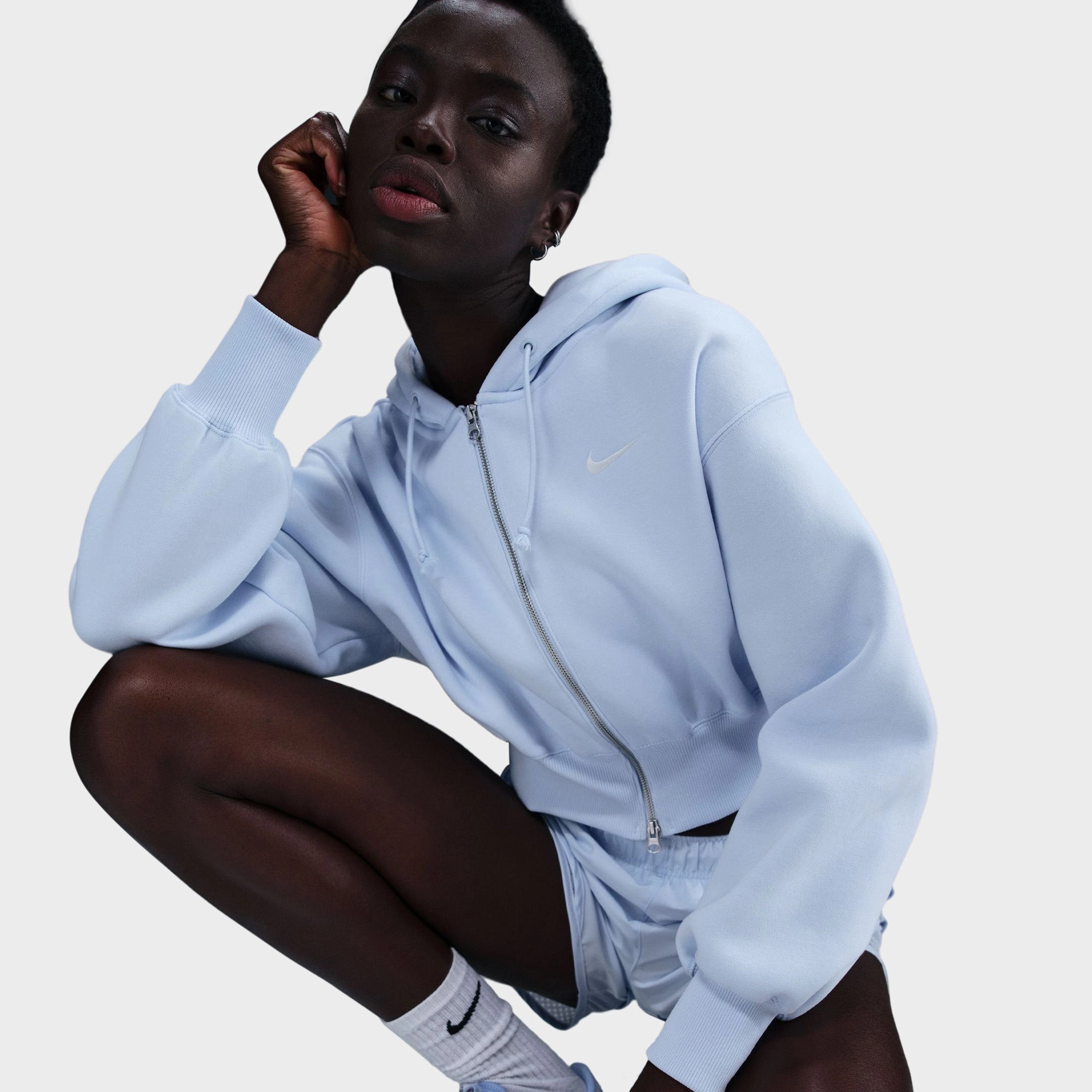 Nike Sportswear Women's Phoenix Fleece Loose Crop Full Zip Hoodie Blue Tint / Sail