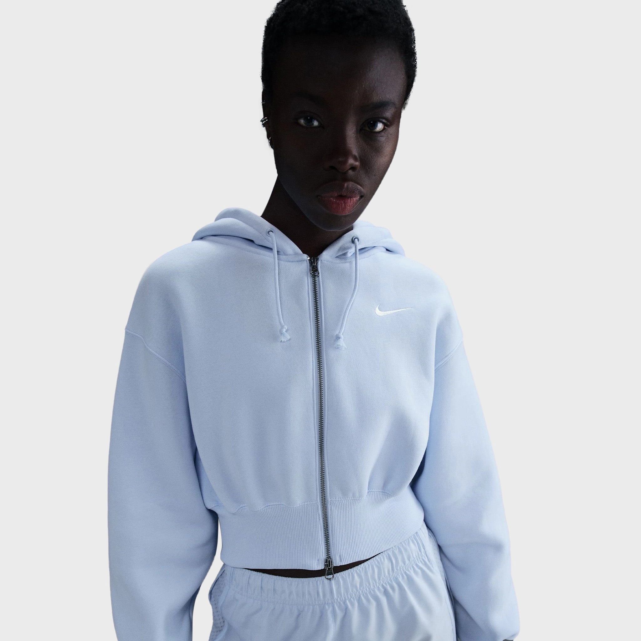 Nike Sportswear Women's Phoenix Fleece Loose Crop Full Zip Hoodie Blue Tint / Sail