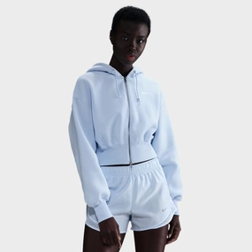 Nike Sportswear Women's Phoenix Fleece Loose Crop Full Zip Hoodie Blue Tint / Sail