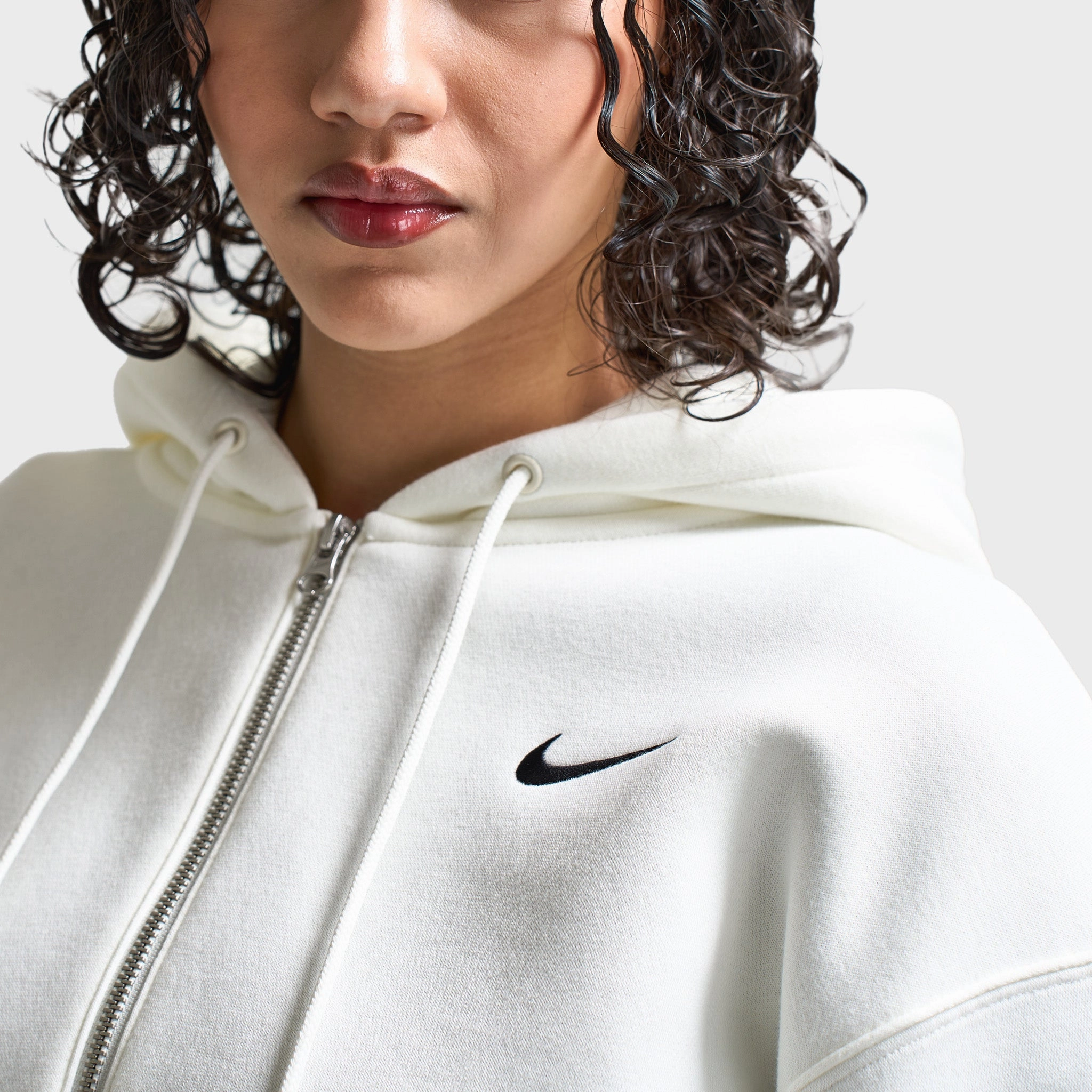 Nike Sportswear Women's Phoenix Fleece Loose Crop Full Zip Hoodie Sail / Black