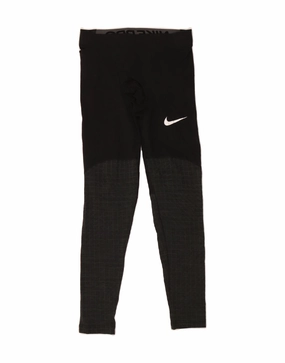 NIKE Womens Graphic Leggings UK 12 Medium Black Colourblock Polyester