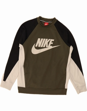 NIKE Womens Graphic Sweatshirt Jumper UK 10 Small Green Colourblock