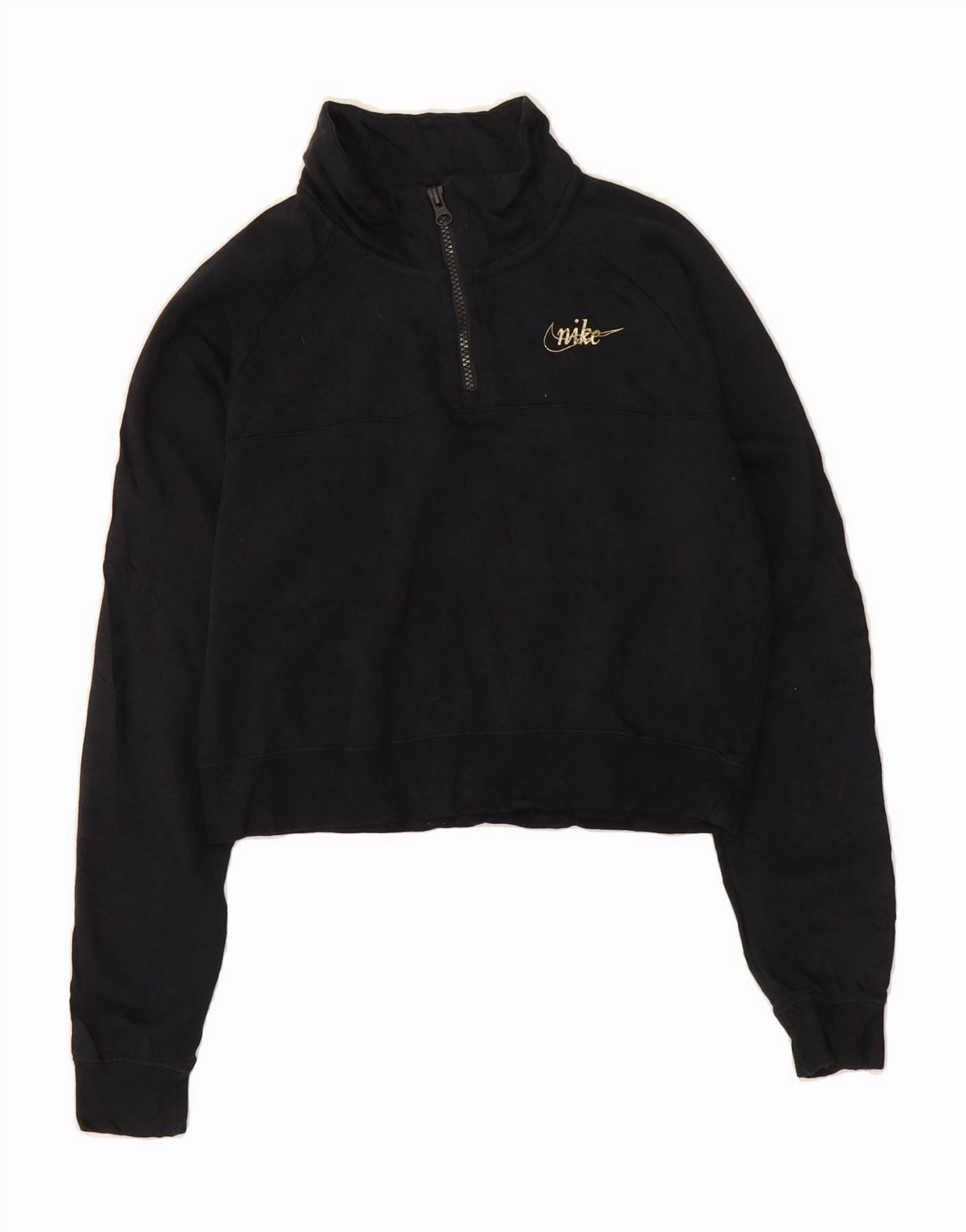 NIKE Womens Oversized Crop Zip Neck Sweatshirt Jumper UK 6 XS Black