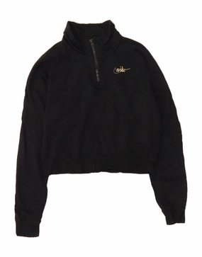 NIKE Womens Oversized Crop Zip Neck Sweatshirt Jumper UK 6 XS Black