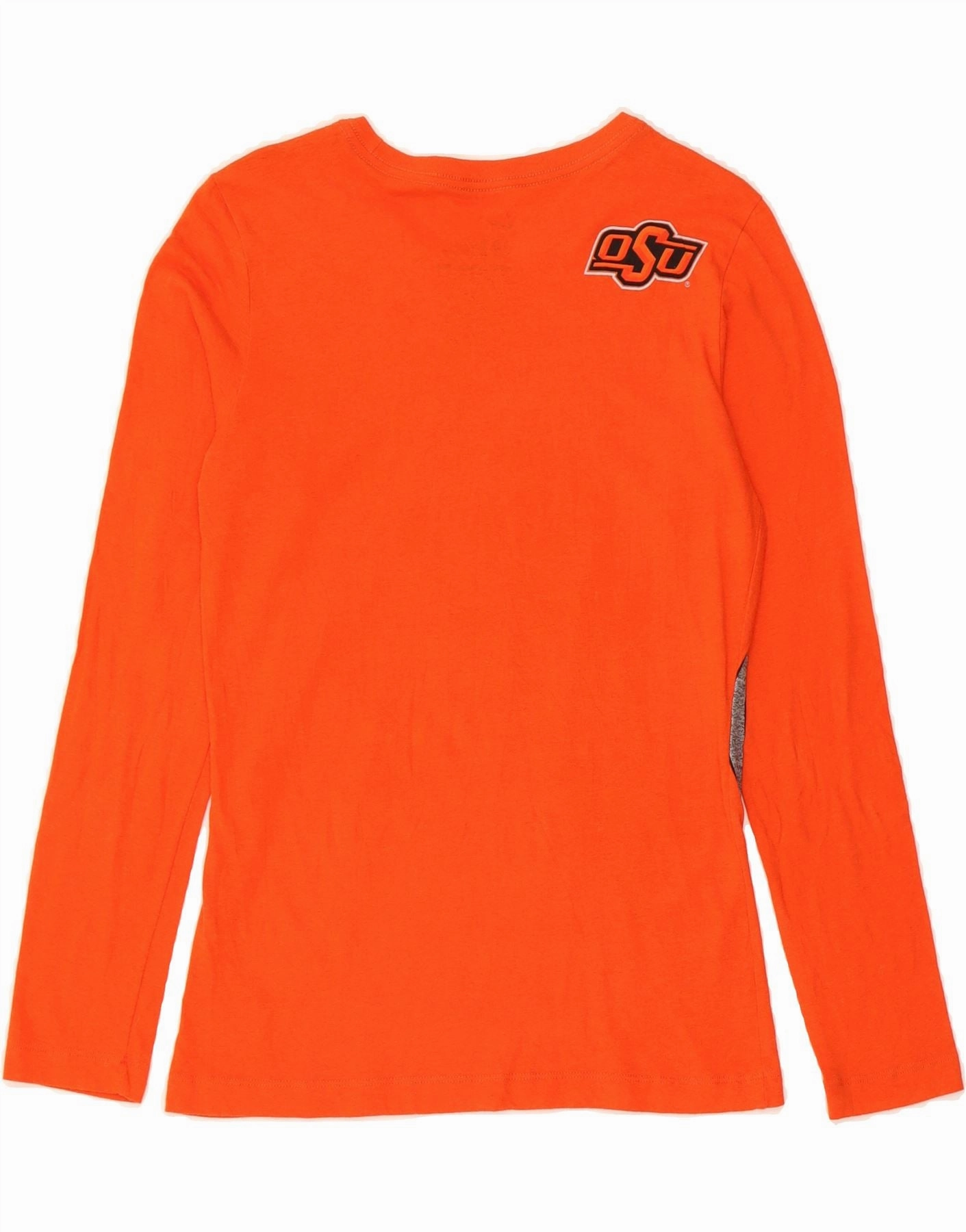 NIKE Womens Slim Fit Graphic Top Long Sleeve UK 14 Large Orange Cotton