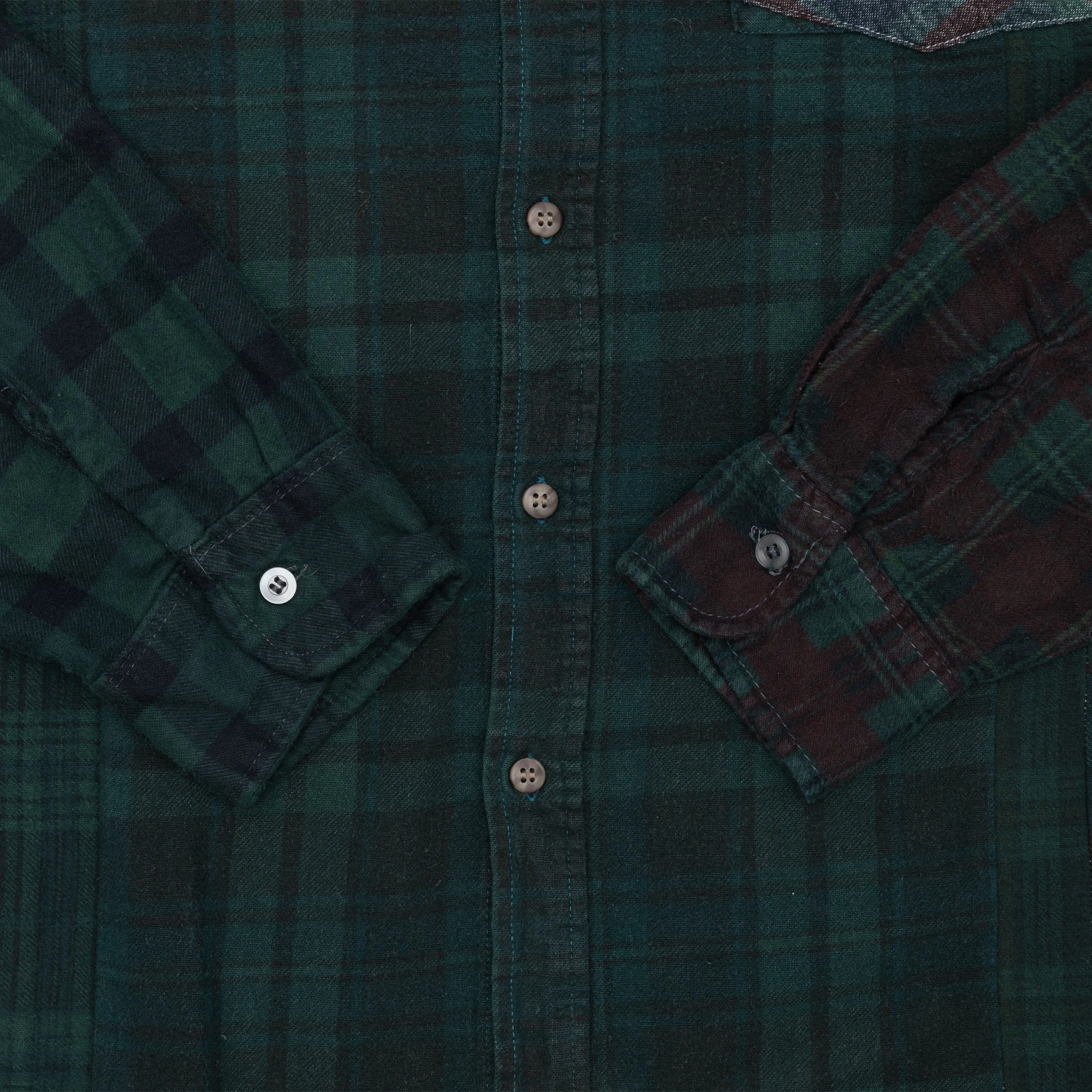 REBUILD BY NEEDLES 7 CUTS OVER DYE WIDE FLANNEL SHIRT